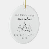 Onze eerste kerst Mr & Mrs Kerstbomen Keramisch Ornament (Rechts)