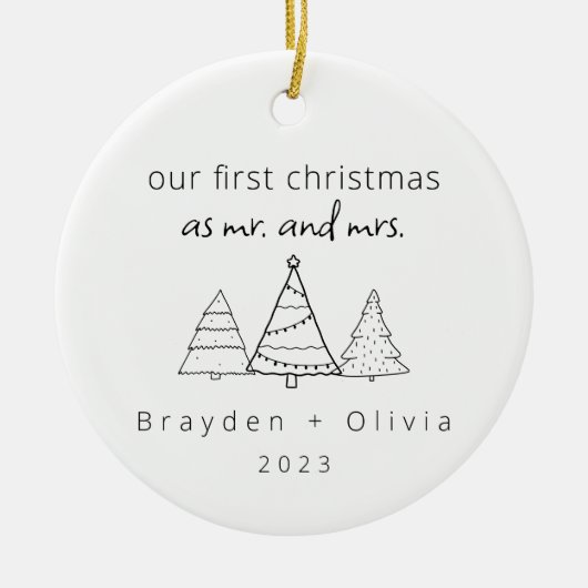Onze eerste kerst Mr & Mrs Kerstbomen Keramisch Ornament (Voorkant)