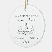 Onze eerste kerst Mr & Mrs Kerstbomen Keramisch Ornament (Links)