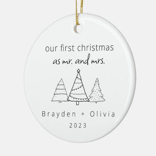 Onze eerste kerst Mr & Mrs Kerstbomen Keramisch Ornament (Links)