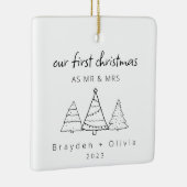 Onze eerste kerst Mr & Mrs Kerstbomen Keramisch Ornament (Rechts)