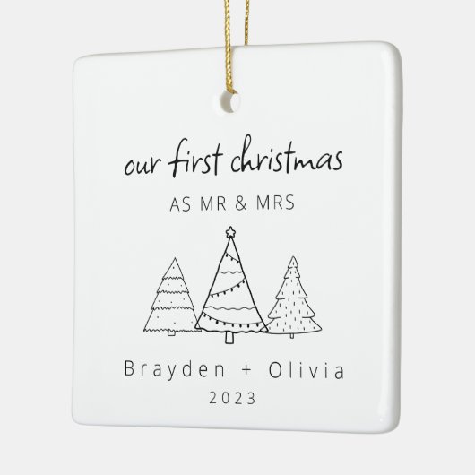 Onze eerste kerst Mr & Mrs Kerstbomen Keramisch Ornament (Links)