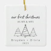 Onze eerste kerst Mr & Mrs Kerstbomen Keramisch Ornament (Voorkant)