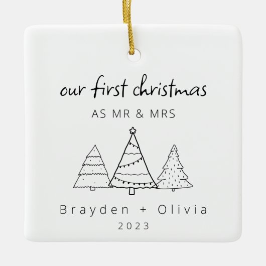 Onze eerste kerst Mr & Mrs Kerstbomen Keramisch Ornament (Voorkant)