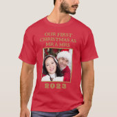 Onze eerste kerst Mr & Mrs Red en Gold Foto T-shirt (Voorkant)