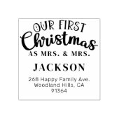 Onze eerste kerst MRS & MRS retour adres LGBTQ Rubberstempel (Afrduk)