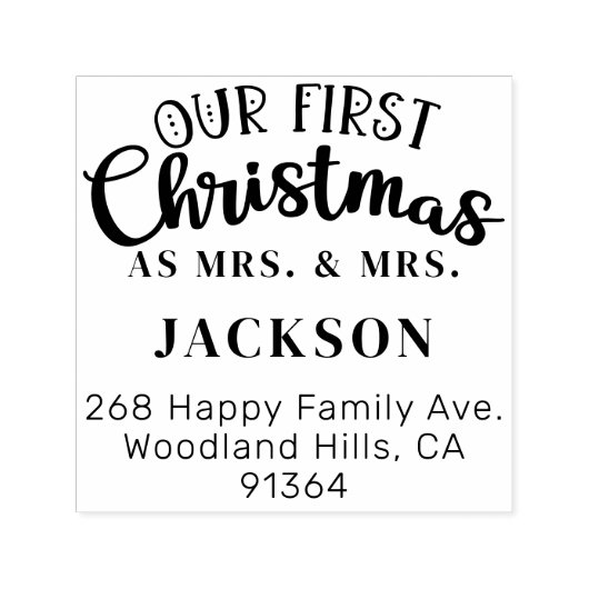 Onze eerste kerst MRS & MRS retour adres LGBTQ Zelfinktende Stempel (Design)