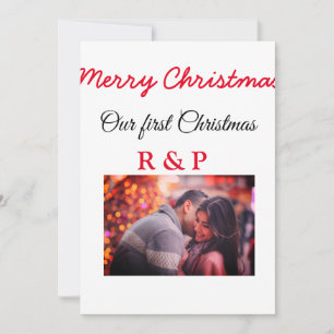 Onze eerste kerst naam foto bruiloft verloofd kaart