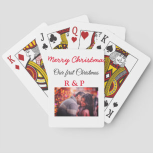 Onze eerste kerst naam foto bruiloft verloofd pokerkaarten