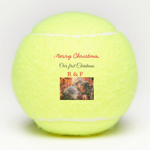 Onze eerste kerst naam foto bruiloft verloofd tennisballen