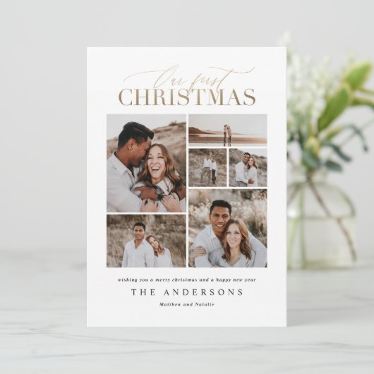 onze eerste kerst , newlywed bedankkaart (Staand voorkant)