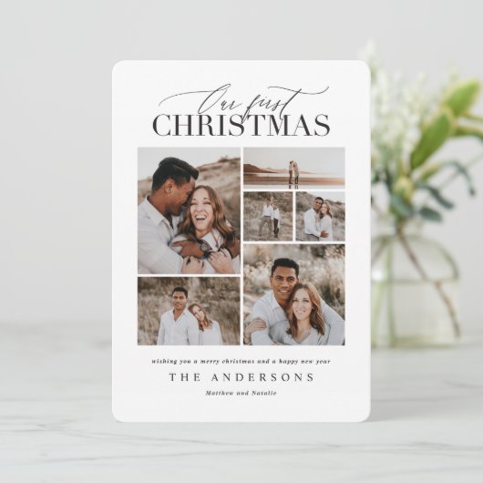 onze eerste kerst , newlywed bedankkaart (Staand voorkant)