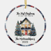 Onze eerste kerst nieuwe huis boerderij chique mar keramisch ornament (Voorkant)