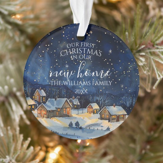Onze eerste kerst nieuwe huis foto rustieke nacht ornament (Boom)