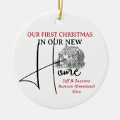 Onze eerste kerst nieuwe huis huisje keramisch ornament (Voorkant)