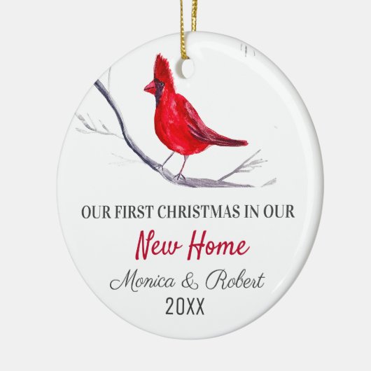 Onze eerste kerst nieuwe huis rode kardinaal vogel keramisch ornament (Links)