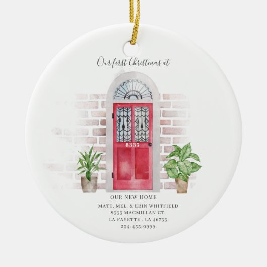 Onze eerste kerst nieuwe huis Waterverf Keramisch Ornament (Voorkant)