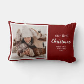 Onze Eerste Kerst Nieuwgetrouwd Foto Script Rood Kussen (Achterkant)