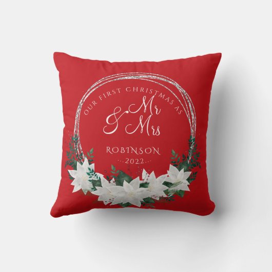 Onze Eerste Kerst Nieuwgetrouwd Kerstmis Kussen (Achterkant)