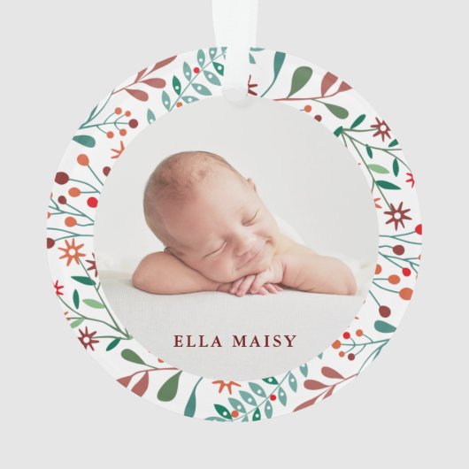 Onze Eerste Kerst Oma en Opa Bloem Baby Foto Ornament (achterkant)