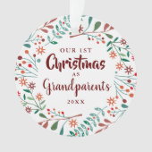 Onze Eerste Kerst Oma en Opa Bloem Baby Foto Ornament (voorkant)