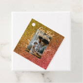 Onze eerste kerst oranje rode glitter fotojaar bedankjes labels (In situ)