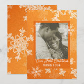 Onze Eerste Kerst Oranje Sneeuwvlokken Minimalisti Feestdagenkaart (Voorkant / Achterkant)