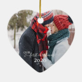 Onze eerste kerst, paarse foto keramisch ornament (Achterkant)