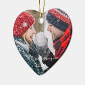 Onze eerste kerst, paarse foto keramisch ornament (Links)