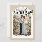 Onze eerste kerst Pas getrouwd foto boog geruit Feestdagenkaart (Voorkant)
