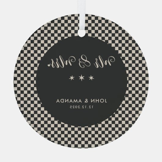 Onze eerste kerst Pas getrouwd Retro meneer en mev Glas Ornament (Achterkant)