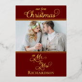 Onze eerste kerst Passen getrouwd Folie Feestdagenkaart (Voorkant)