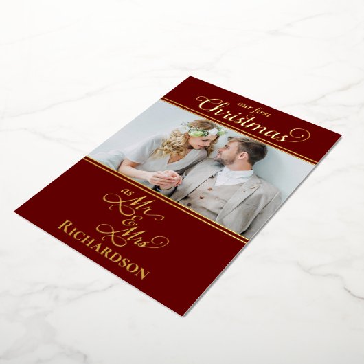 Onze eerste kerst Passen getrouwd Folie Feestdagenkaart (Gedraaid)