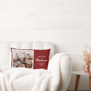 Onze eerste kerst Passen getrouwd fotoscript rood Kussen