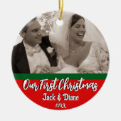Onze eerste kerst Passen getrouwd gepersonaliseerd Keramisch Ornament (Voorkant)