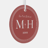 Onze eerste kerst Passen getrouwd Monogram rood Glas Ornament (Voorkant Rechts)