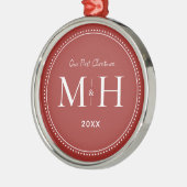 Onze eerste kerst Passen getrouwd Monogram rood Metalen Ornament (Links)