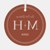 Onze eerste kerst Passen getrouwd Monogram Terraco Glas Ornament (Achterkant)