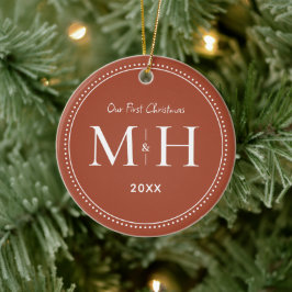 Onze eerste kerst Passen getrouwd Monogram Terraco Keramisch Ornament