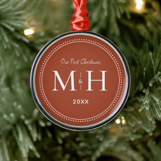 Onze eerste kerst Passen getrouwd Monogram Terraco Metalen Ornament (Boom)