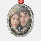 Onze Eerste Kerst Persoonlijke Foto  Metalen Ornament (Links)
