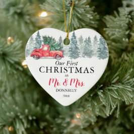 Onze eerste kerst |  Red Truck Keramisch Ornament