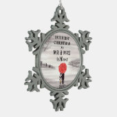 Onze eerste kerst rode paraplu liefde paar tin sneeuwvlok ornament (Links)