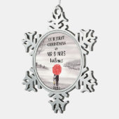 Onze eerste kerst rode paraplu liefde paar tin sneeuwvlok ornament (Rechts)