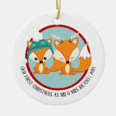 Onze eerste kerst rode vossen gepersonaliseerd keramisch ornament (Voorkant)