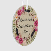 Onze eerste kerst rustieke Boho Floral Ornament (voorkant)