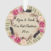 Onze eerste kerst rustieke Boho Floral Ornament (voorkant)