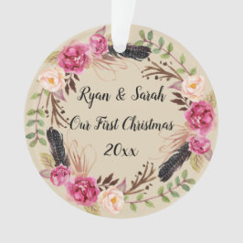 Onze eerste kerst rustieke Boho Floral Ornament