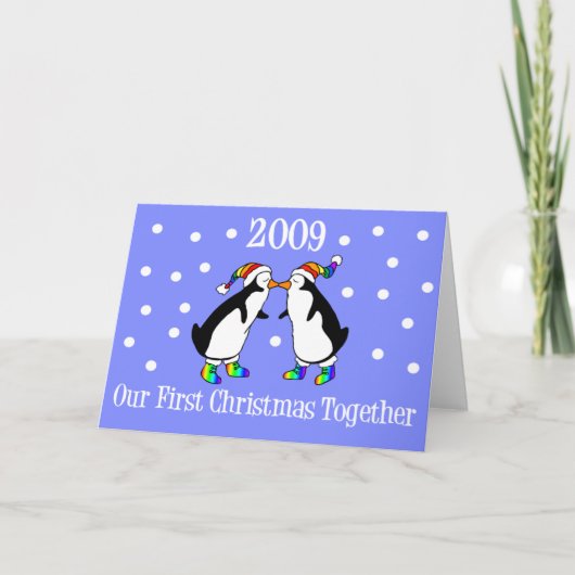 Onze eerste kerst samen 2009 (GLBT-pinguïns) Feestdagen Kaart (Voorkant)