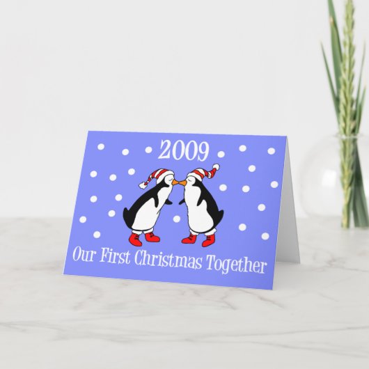 Onze eerste kerst samen 2009 (pinguïns) feestdagen kaart (Voorkant)